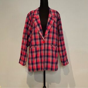 ADOLFO‎ Vintage Red Blue Plaid Blazer Jacket Women's Medium